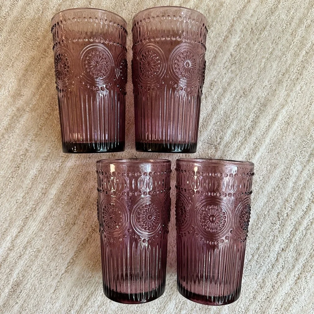 Set of 4 PIONEER WOMAN Adeline-Plum Glass Glasses 16 oz